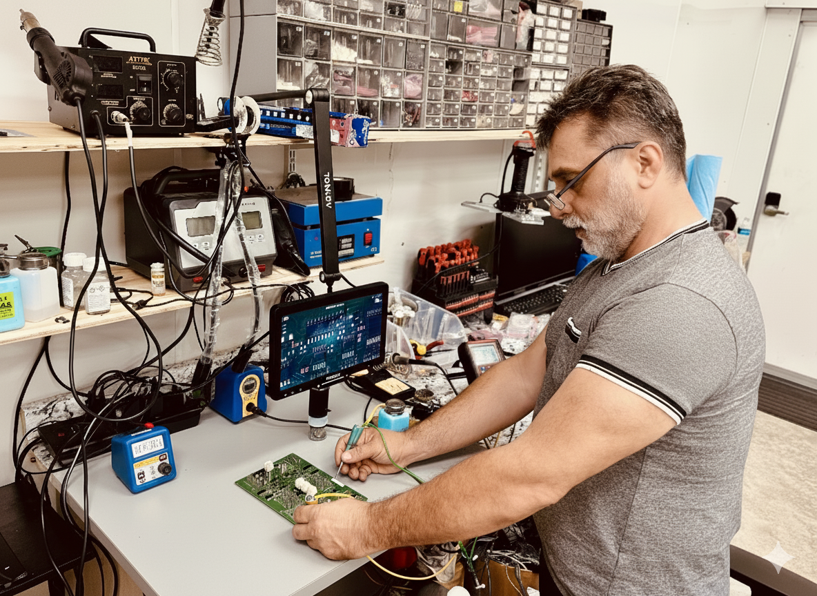 AutoIQ Electrical Services specialist working in the laboratory